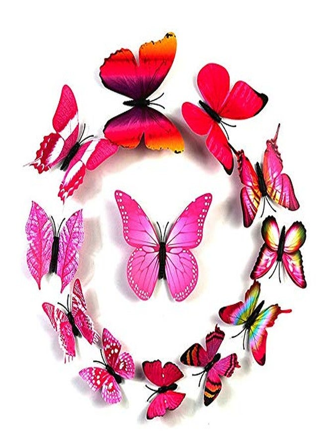 iDream 12pcs 3D PVC Magnet Butterflies DIY Wall Stickers for Home Decoration, Removable, Waterproof, Colorful, Ideal for Living Room, Bedroom, Office and Party Decor (Rose Red) - Image 1
